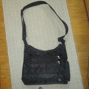 Lug  Black Quilted Nylon Adjustable Strap Roomy Crossbody Bag Purse